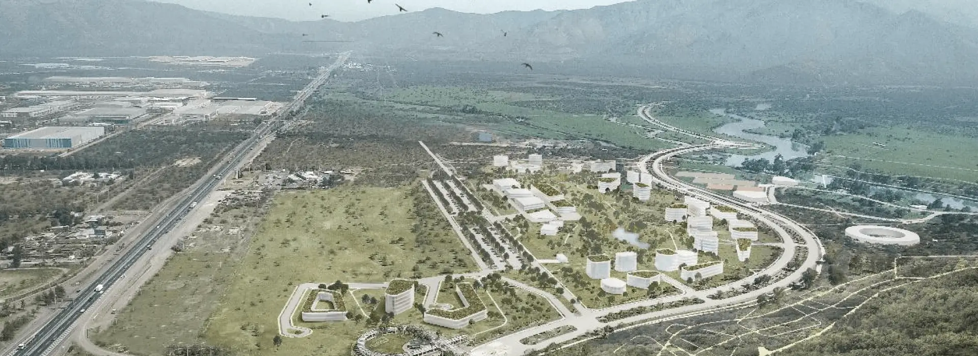 Vista aérea de los centros tecnológicos CeTA y CTeC y próximamente se construirán las oficinas y laboratorios de IDIEM y el edificio Vínculo de la Universidad de Chile